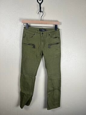Y2K Reset Pants Girls Size 14 Army Green Ribbed Grunge Zippers Punk Gorpcore